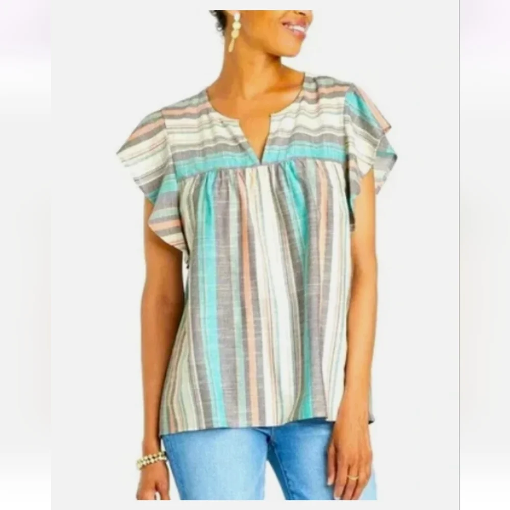 Knox Rose Sea Glass Flutter Sleeve Top - Picture 1 of 8